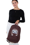 Peeking Baby Sloth Canvas Backpack, handheld style on model