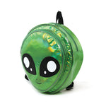 Green Alien Head Vinyl Backpack in Vinyl Material, green color, side view