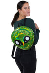 Green Alien Head Vinyl Backpack in Vinyl Material, green color, backpack style on model