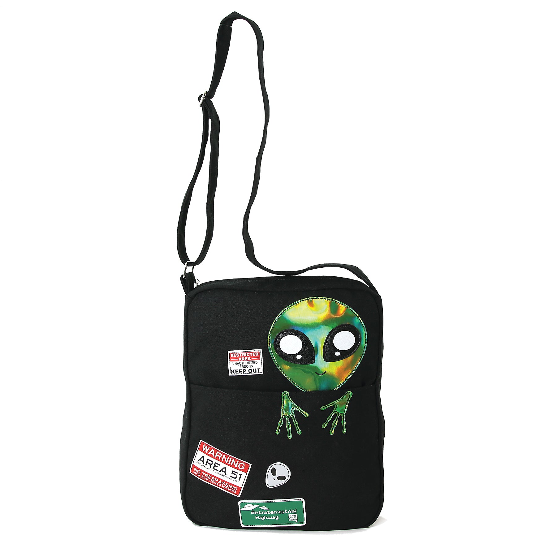 Peeking Alien Canvas Messenger Bag front view