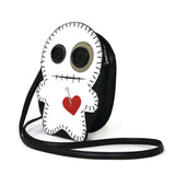 Stitched Voodoo Doll Shoulder Crossbody Bag in Vinyl Material, white color, side view