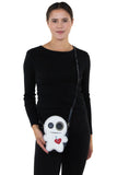 Stitched Voodoo Doll Shoulder Crossbody Bag in Vinyl Material, crossbody style on model