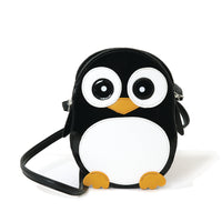 Wide-Eyed Penguin Shoulder Crossbody Bag in Vinyl Material front view