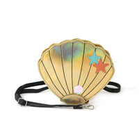 Golden Sea Shell Shoulder Crossbody Bag in Vinyl Material front view