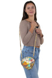 Golden Sea Shell Shoulder Crossbody Bag in Vinyl Material, shoulder bag style on model