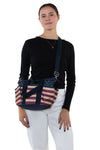 Multi Pocket Vintage Americana Tote Bag in Nylon Material, crossbody style on model