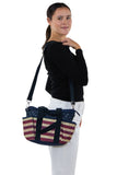 Multi Pocket Vintage Americana Tote Bag in Nylon Material, shoulder bag style on model
