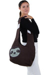 Sleepyville Critters - Hang Loose Sloth Hobo Bag in Canvas Material, shoulder bag style on model