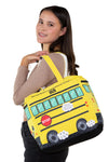 Canvas Yellow Bus Tote Bag, shoulder bag style on model