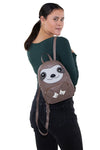 Sleepyville Critters - Mini Sloth Backpack in Vinyl Material, backpack style on model