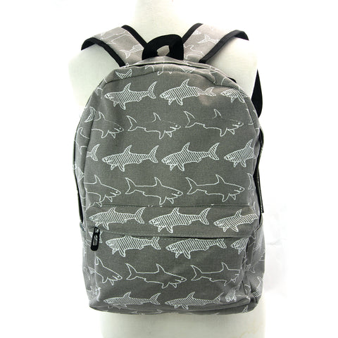 Grey Shark Backpack in Canvas Material front view