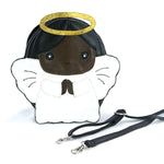 Sleepyville Critters - Angel with Halo Crossbody Bag in Vinyl Material, black color, front view