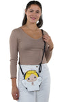 Sleepyville Critters - Angel with Halo Crossbody Bag in Vinyl Material, crossbody style on model