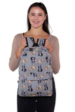 Boston Terrier Backpack in Canvas Material, front view, handheld by model
