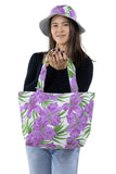Colorful Matching Tote, Hat and Wallet in Canvas Material, front view, on model