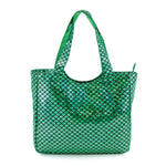 Metallic Mermaid Scales Tote Bag in Polyester Material, green color, front view