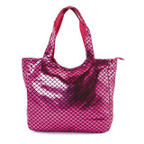 Metallic Mermaid Scales Tote Bag in Polyester Material, pink color, front view