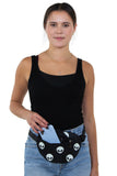 Glow in the Dark Alien Fanny Pack in Canvas Material, front view, fanny pack style on model