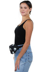 Glow in the Dark Alien Fanny Pack in Canvas Material, side view, fanny pack style on model