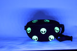 Glow in the Dark Alien Fanny Pack in Canvas Material, front view, glow in the dark