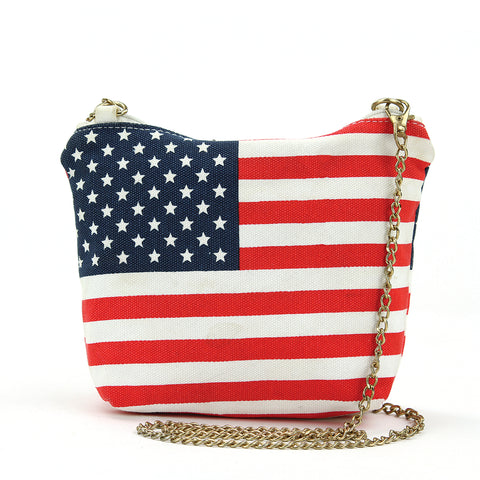American Flag Crossbody Bag in Canvas with Chain Strap in Canvas Material front view