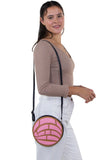 Sleepyville Critters - Concha Crossbody Bag in Vinyl, shoulder bag style on model