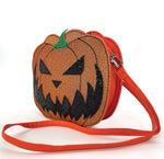 Sleepyville Critters - Pumpkin Two Faced Jack O Lantern Crossbody Bag in Vinyl Material
