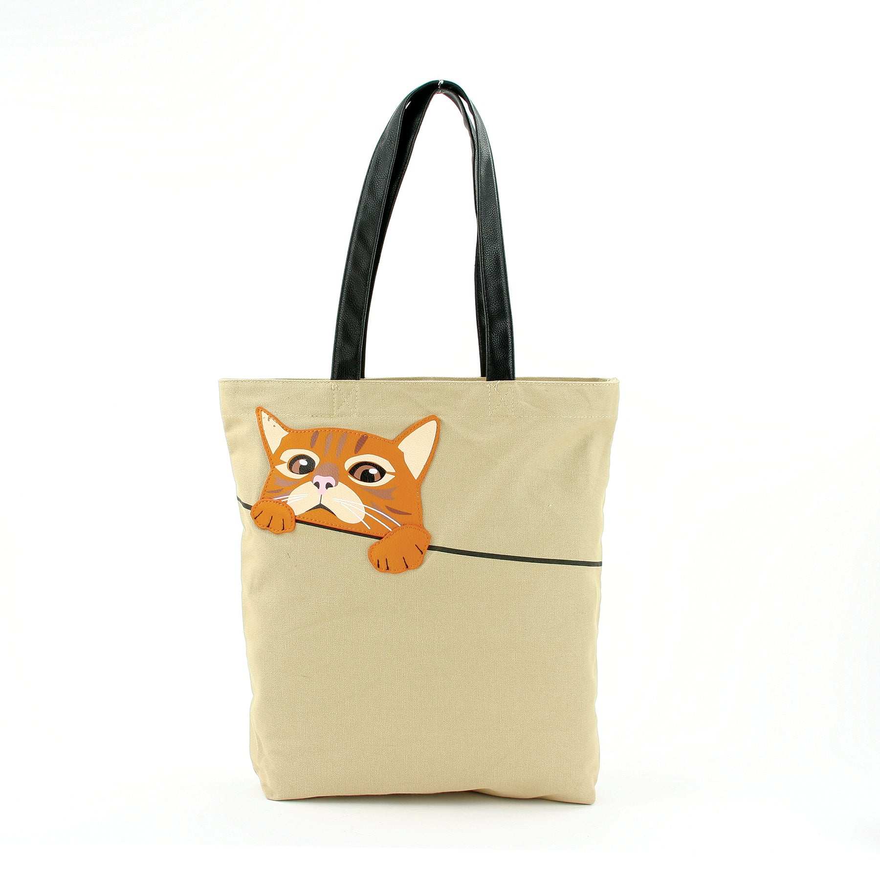 Peeking Tabby Tote Bag in Canvas Material front view