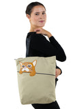 Peeking Tabby Tote Bag in Canvas Material, shoulder bag style on model