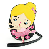 Ballerina Cross Body Bag in Vinyl Material, gold color, front view