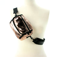 Metallic Cross Body Bag in Vinyl Material, bronze color, front view