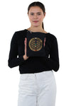 Sacred Geometry 7 Chakras Crystal Grid Cross Body in Canvas Material, front view, handheld by model