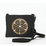 Sacred Geometry Love and Compassion Crystal Grid Crossbody Bag in Canvas Material front view