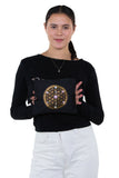 Sacred Geometry Love and Compassion Crystal Grid Crossbody Bag in Canvas Material, front view, handheld by model