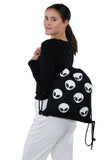 Glow in the Dark Alien Drawstring Backpack in Canvas Material, backpack style on model