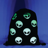 Glow in the Dark Alien Drawstring Backpack in Canvas Material, glow in the dark, front view