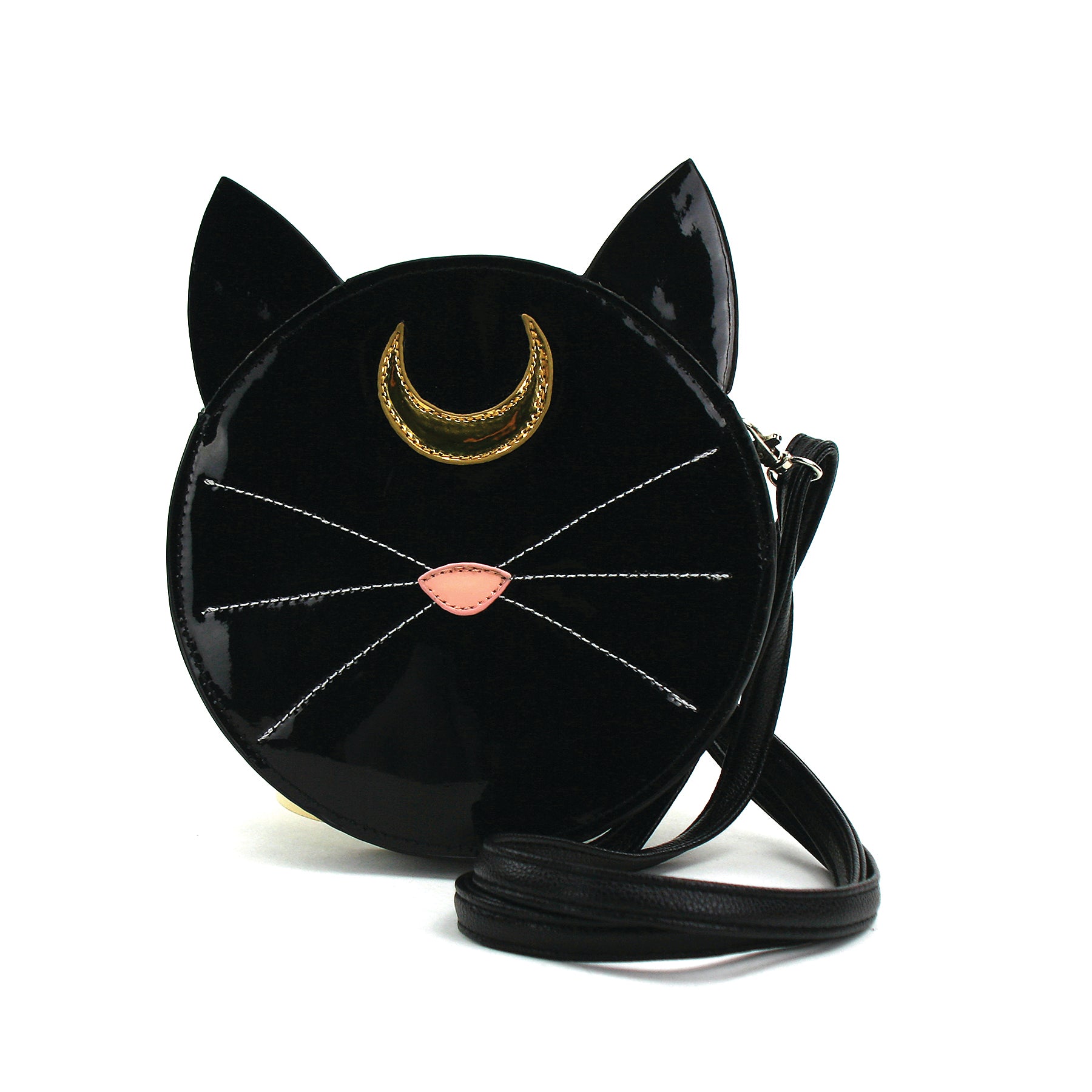Mystical Black Cat Face Crossbody Bag in Vinyl front view