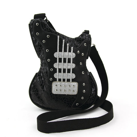 Guitar Crossbody Bag in Vinyl, black color, front view