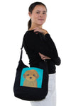 Cute Puppy in the Pocket Tote Bag in Canvas Material, shoulder bag style on model
