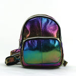 Metallic Rainbow Convertible Mini Backpack in Vinyll frontal view