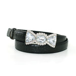 1" Women's Rhinestone Embellished Candy Silver Buckle on Quality Croc Leatherette Belt Strap front view