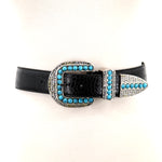 Croc Style Vinyl Belt with Turquoise Stone Buckle; front view