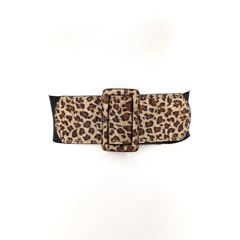Leopard Vinyl Stretch Belt; front view