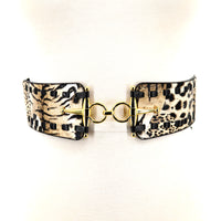 Vinyl Stretch Belt with Leopard Print; front view