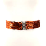 Sequined Stretchable Belt in Bronze; front view