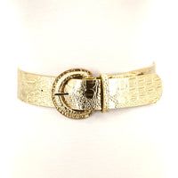 Metallic Croco Vinyl Belt in Gold; front view