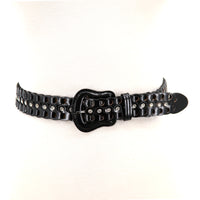 Braided Vinyl Belt with Rhinestones in Black; front view