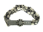 Chiffon Belt with Beaded Buckle in Black with Floral pattern
