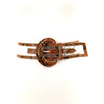 Snake Skin Embossed Clear Vinyl Belt in Brown; front view