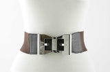 Wide Vinyl Stretch Belt with Metal Bow in Brown